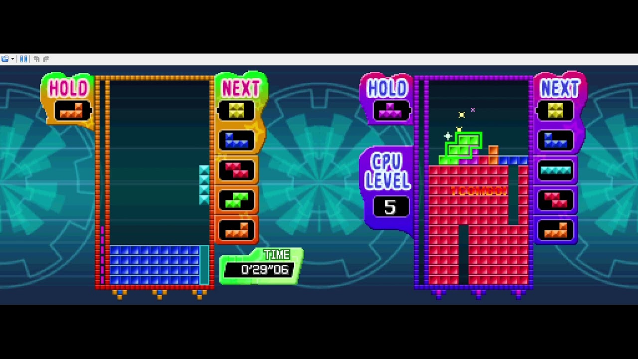 A pretty fair battle against Tetris Party Deluxe's CPU lv 5