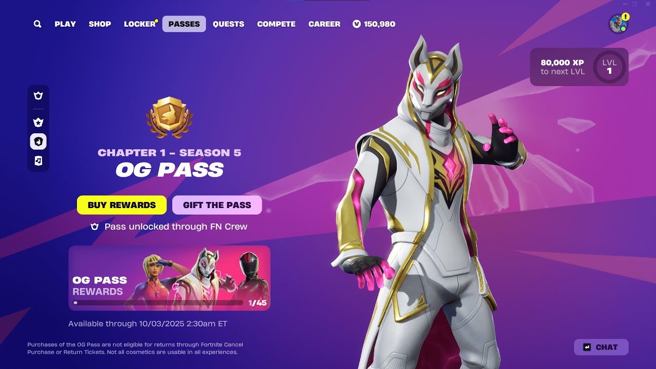 Fortnite OG: Season 5 Battle Pass (Full Showcase)