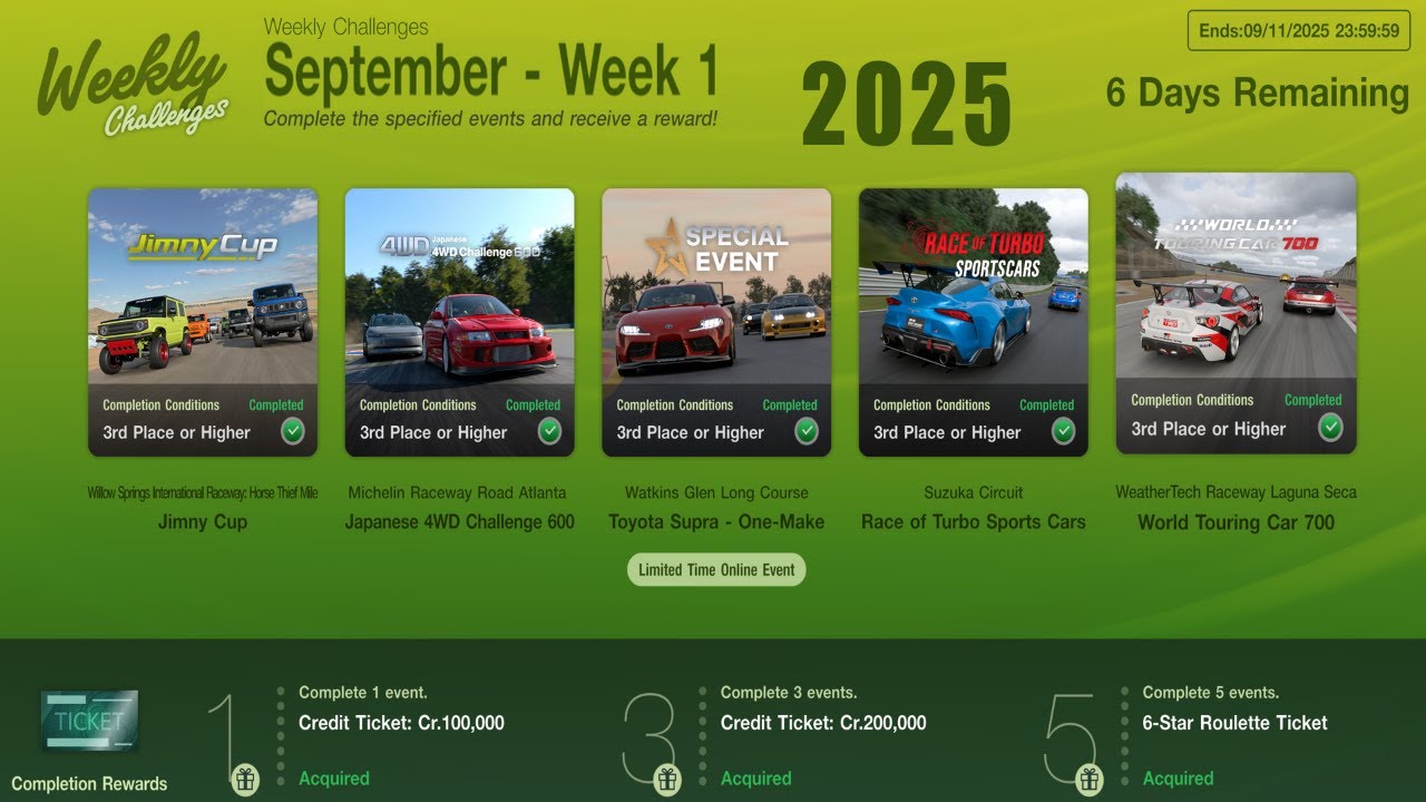 GT7|Weekly Challenges|September - Week 1|Cars & Setups(1.62)
