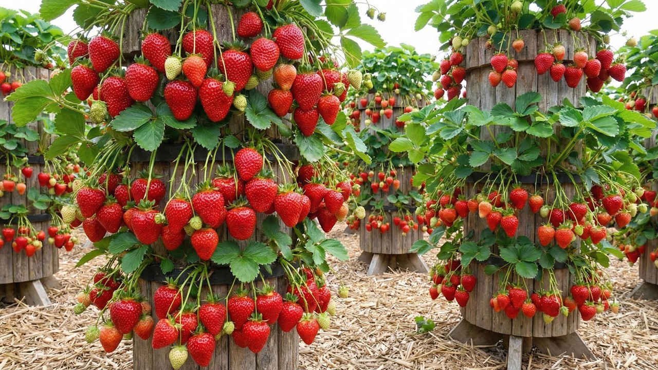 🍓 1000x Strawberry Yield in one BackYard?! 🌱 Vertical tower system that looks like a real farm 🚀
