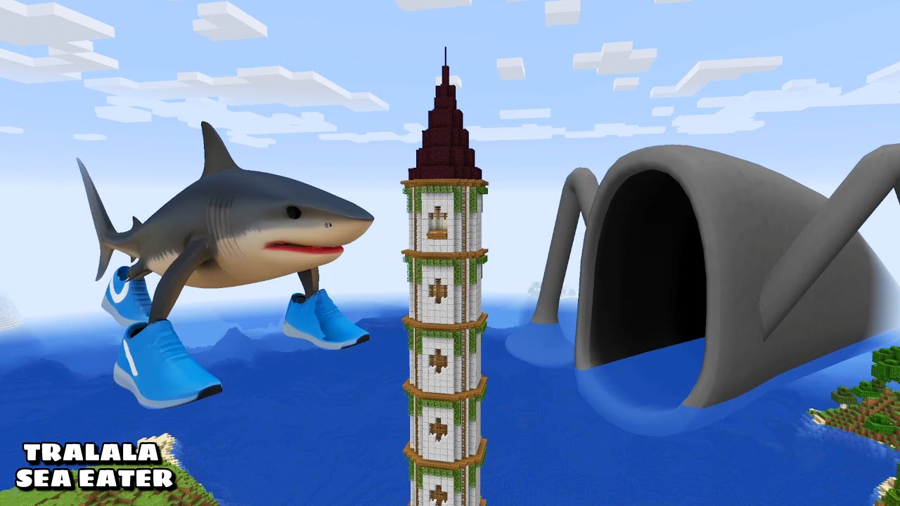 SURVIVING FROM TRALALERO TRALALA AND SEA EATER COMBO in Minecraft - Gameplay - Coffin Meme