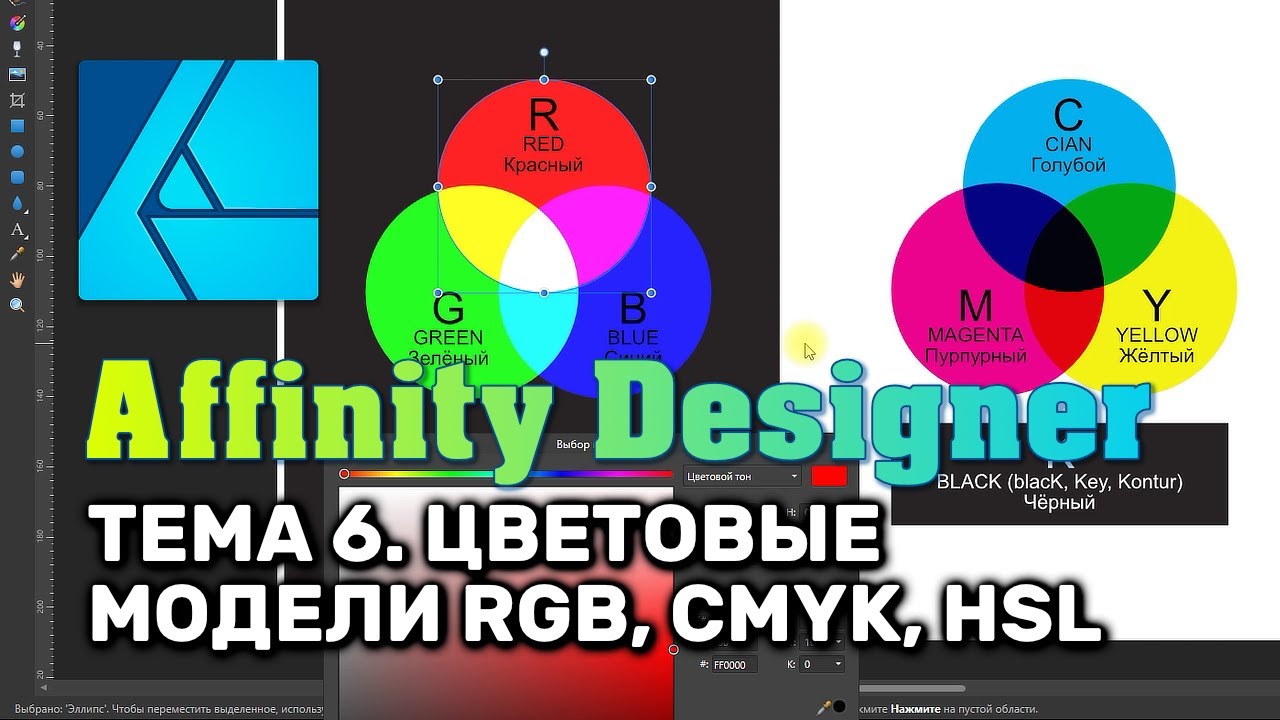 Affinity Designer. Урок 6. Базовые операции.  Цветовые модели RGB, CMYK, HSL