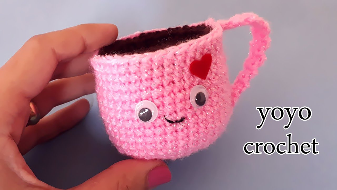 كروشية أميجرومى : فنجان قهوة كروشية ديكور للنيش والمطبخ/حامل دبابيس -Crochet coffee cup#يويو كروشية