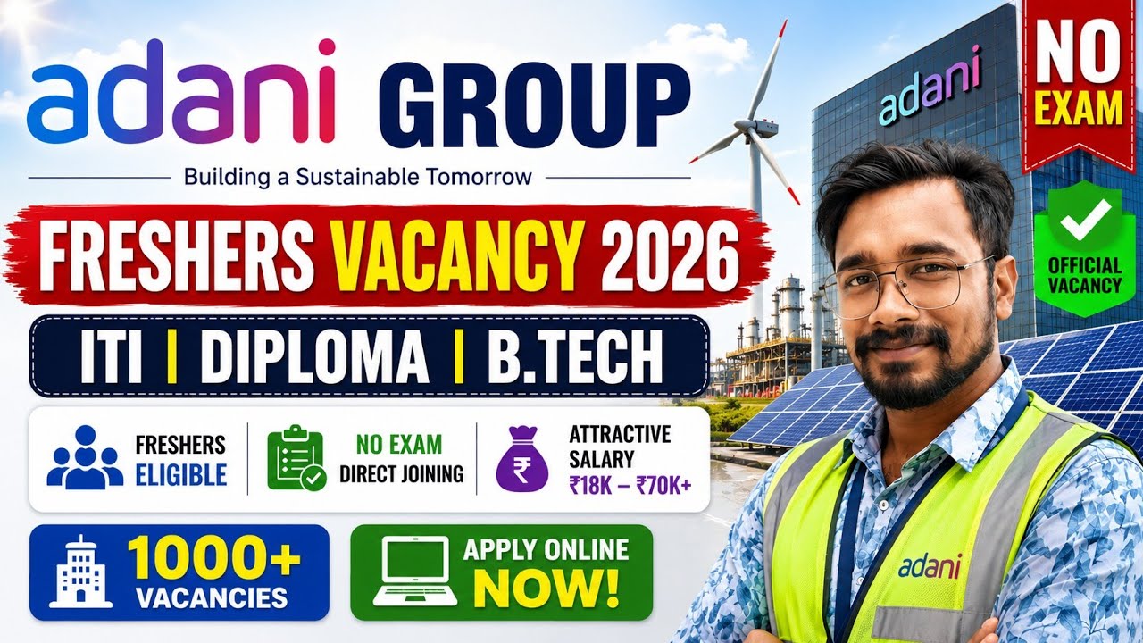 🚨 Adani Group Freshers Vacancy 2026 | No Exam | ITI, Diploma, B.Tech | Apply Online