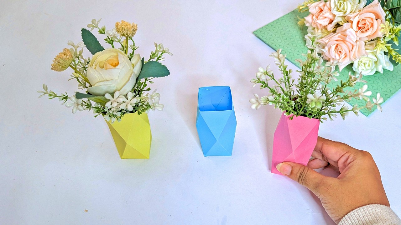 How To Make DIY Origami Paper Flower Vase \ Origami DIY Flower Pot / Aklima Crafts and Journals