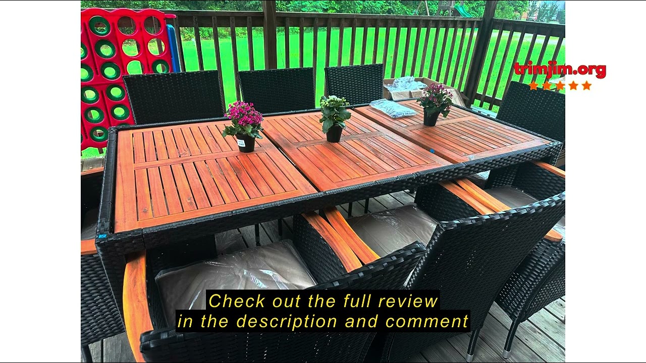 Review Flamaker 7 Piece Patio Dining Set Outdoor Acacia Wood Table and Chairs with Soft Cushions Wic