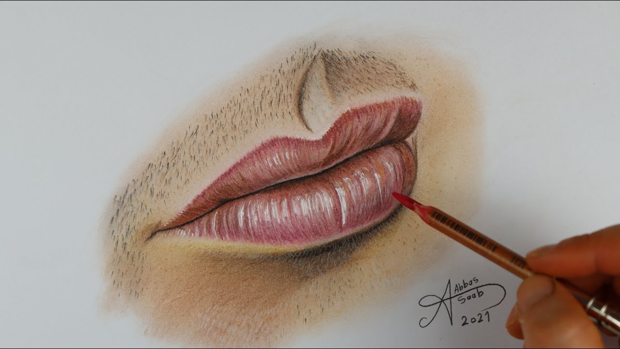 تعليم رسم شفاه الفم بأقلام الباستيل /الدرس الثالث/ Draw Hyperrealistic lips Step-by-Step