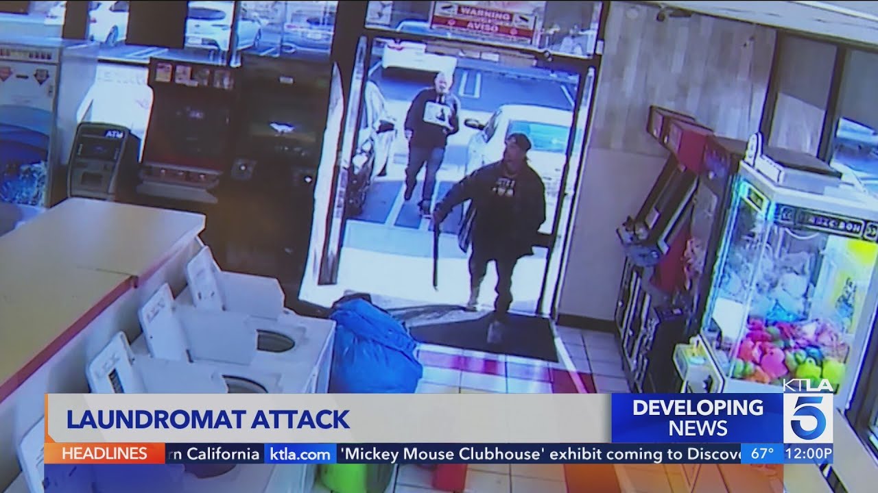 Machete-wielding man runs into Southern California laundromat, shatters door bizarre attack 