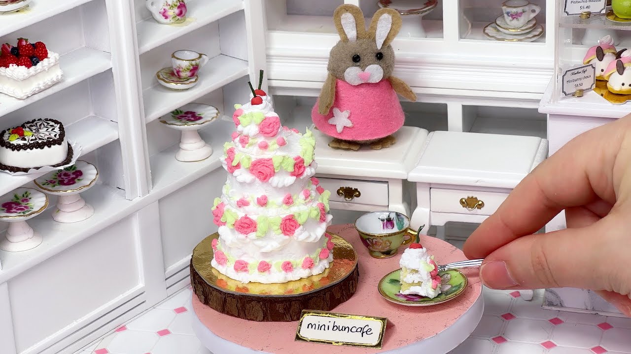 Miniature Buttercream Rose Swirl cake 🎂✨ mini food cooking asmr ✨ minibuncafe