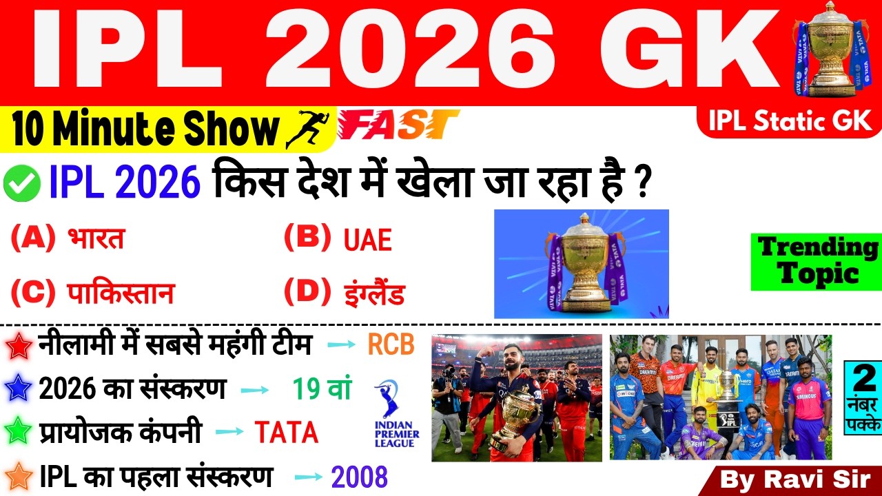 IPL 2026 GK | IPL 2026 Sports Current Affairs 2026 | IPL 2026 MCQ