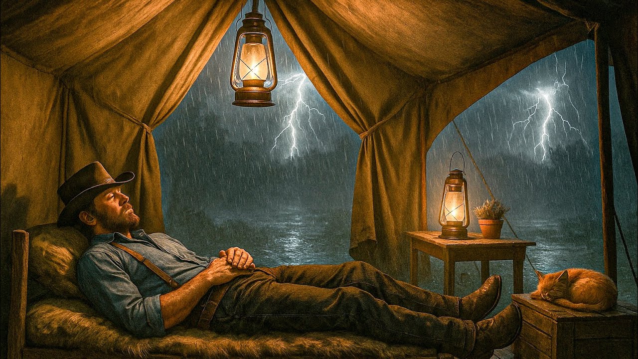 Arthur and His Cat Sheltering in the Tent During a Wild Thunderstorm Night /RDR2 ASMR 