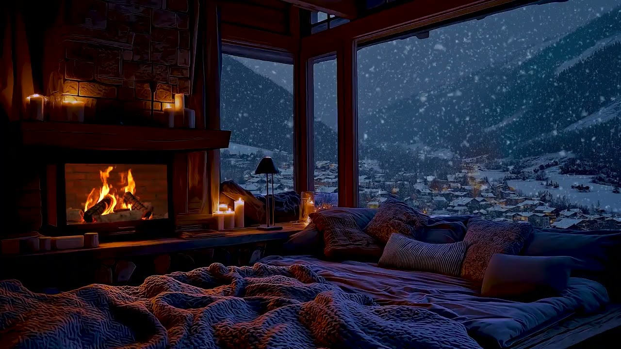 Relax | Cozy Piano Music for Deep Sleep and Relaxation | Warm Room, Heavy Snow Outside All Night
