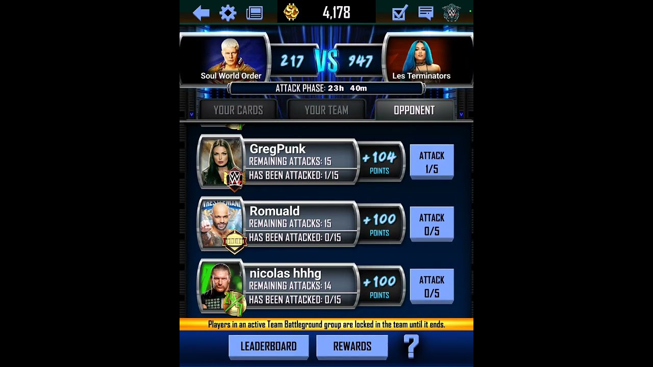 WWE SUPERCARD Team Battleground changes/glitches?