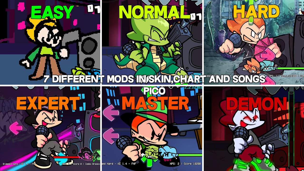 7 Different Mods In Skin,Chart and Songs | Blammed - Friday Night Funkin Mod Showcase (Difficulty)