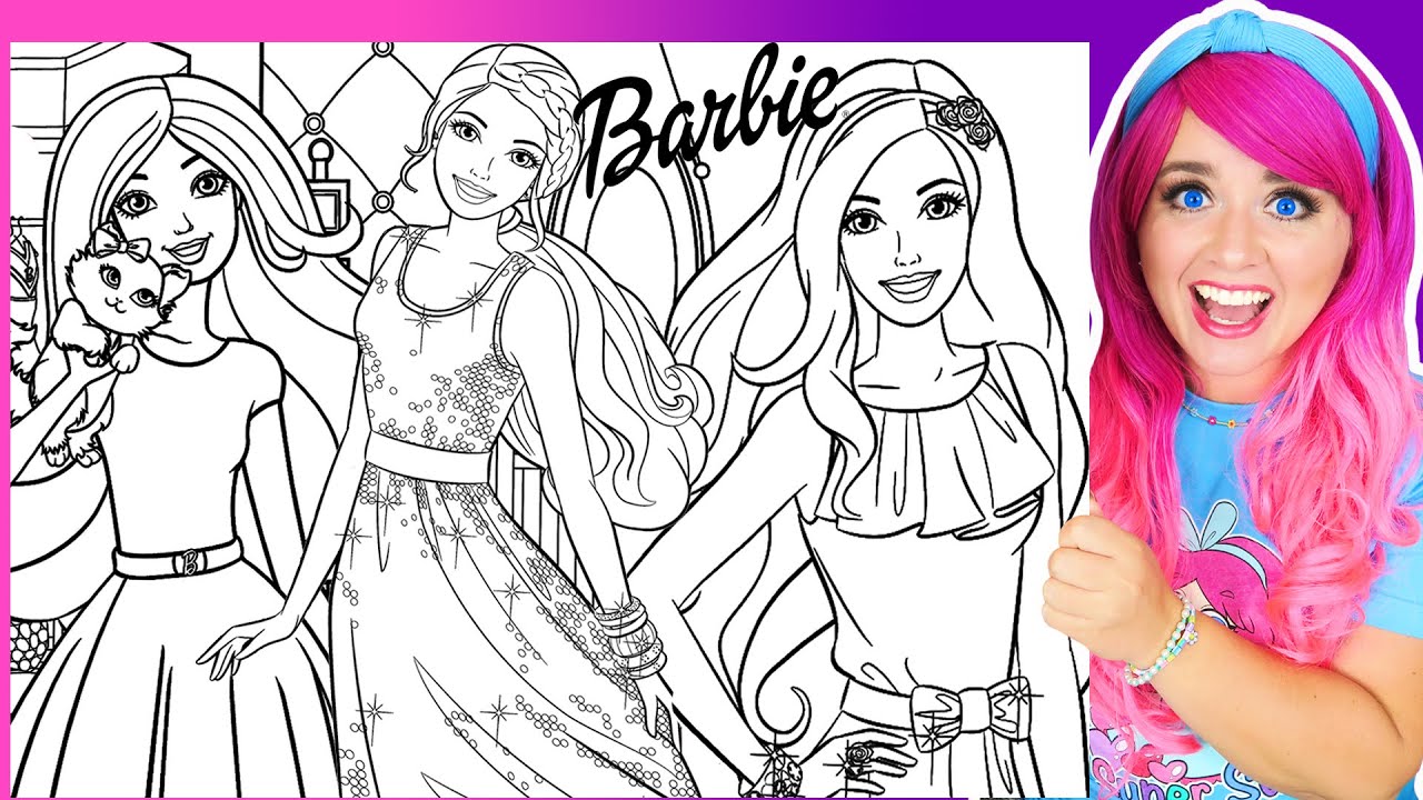 Coloring Barbie GIANT Coloring Pages | Barbie Dreamhouse, Cat & Dress Coloring Videos