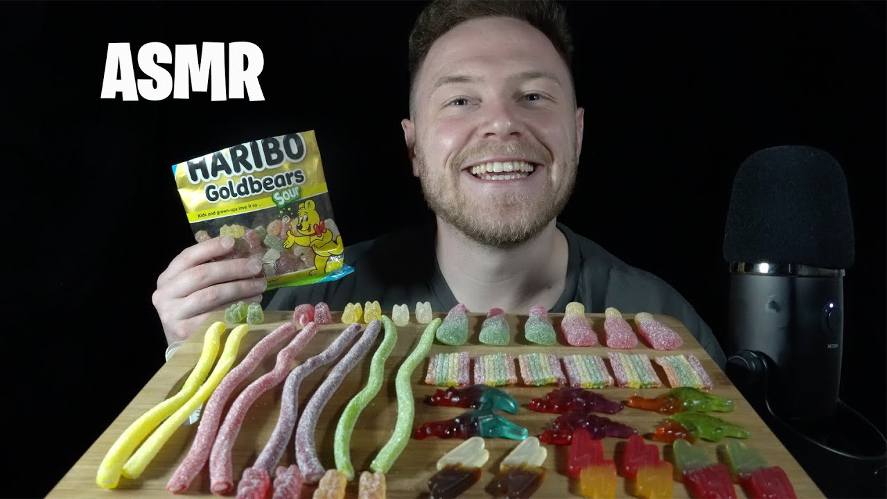 ASMR: HARIBO SOUR GUMMY SWEETS - CANDY EATING SOUNDS - SOFT WHISPERS - MUKBANG - RAMBLES