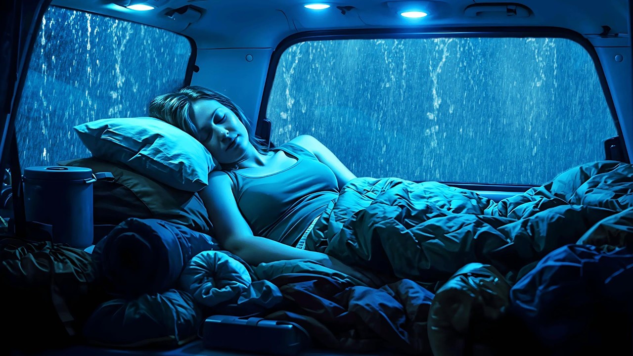 🌩️Rain & Thunder 🌧️ Gentle Midnight Storm in Safe Car Full Relaxation
