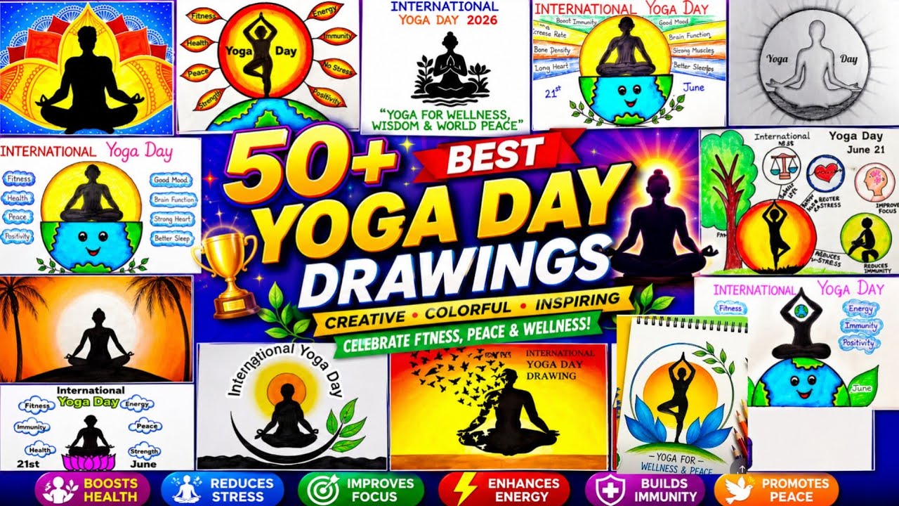 International Yoga Day Poster Drawings 2026/theme: Yoga for Healthy Aging/Top 50+ Yoga Day Drawings🏆