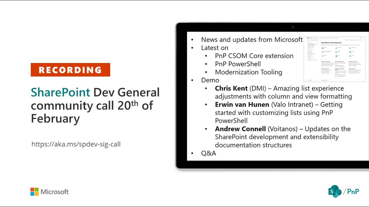 SharePoint PnP &ndash; General SharePoint Dev SIG community call &ndash; 20th of February 2020