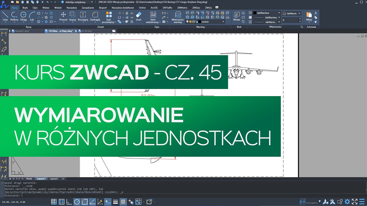 Wymiarowanie w różnych jednostkach. Kurs ZWCAD. Część 45