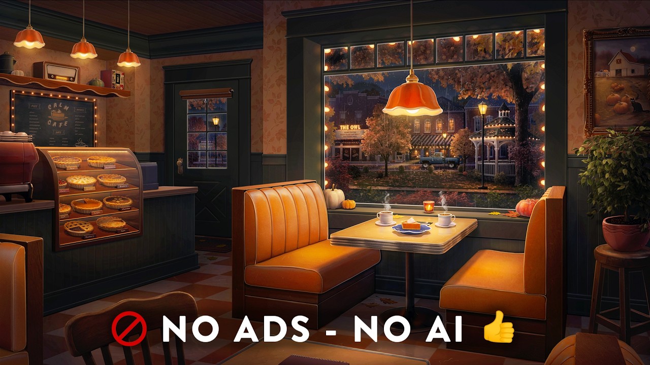 Cozy Fall Pie Shop Ambience - Feel Good Autumn Jazz & Rain - No Mid Roll Ads