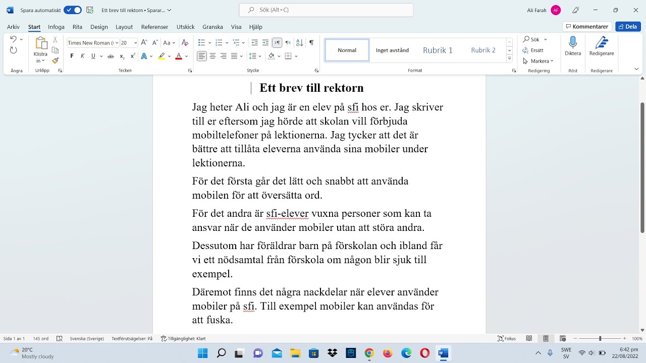 Ett brev till rektorn om att förbjuda mobiler på Sfi - رسالة الى مدير المدرسة عن منع الموبايل