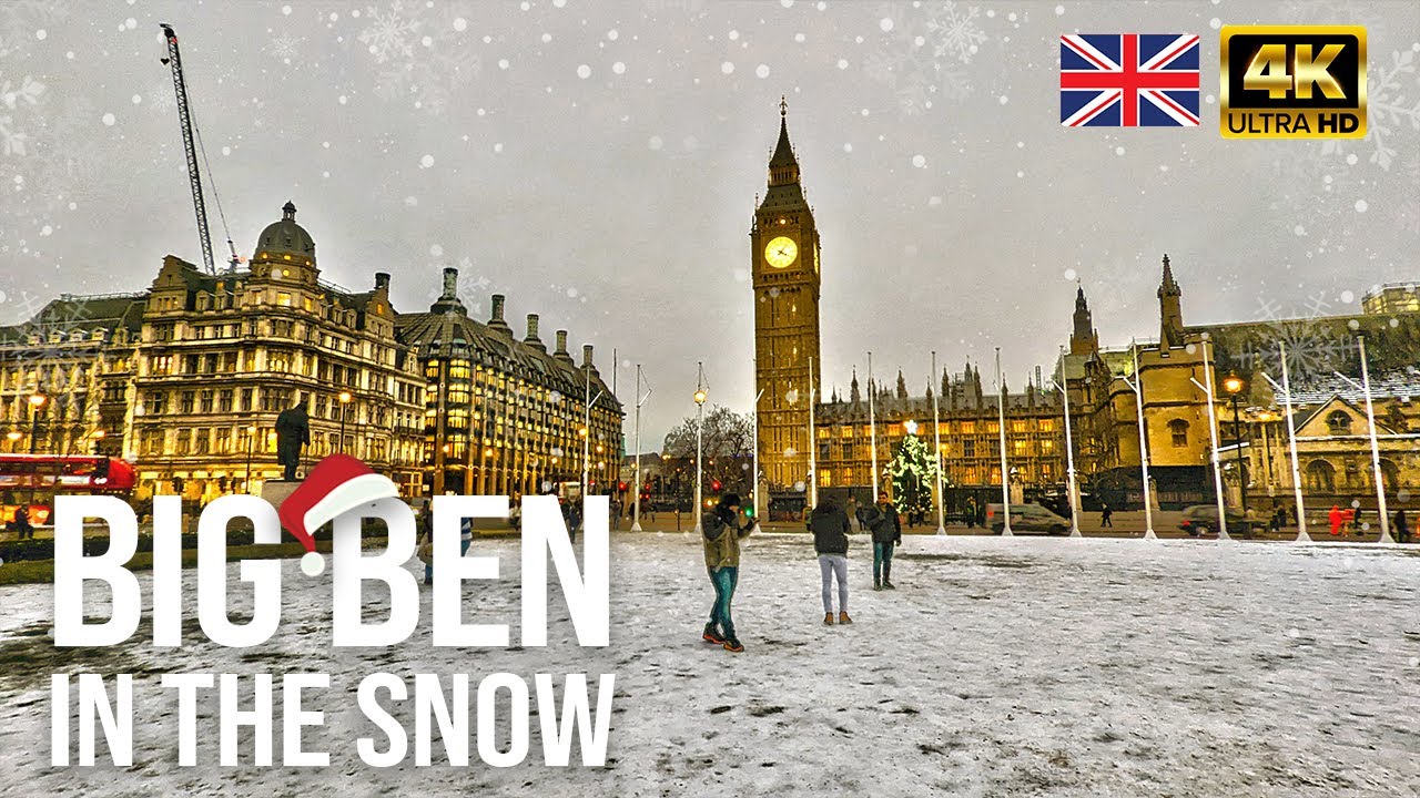 London Snow Walk After Heavy Snowfall at Big Ben, London Eye and South Bank Christmas Market 2022 4K