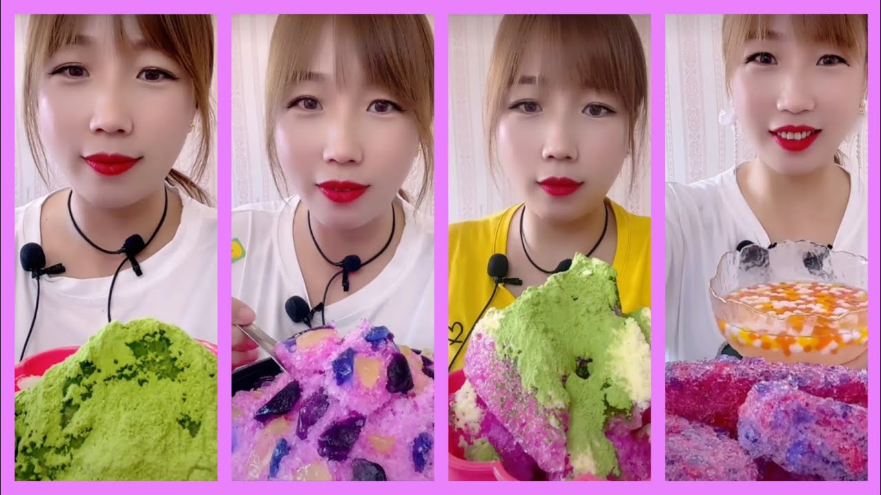 ASMR REFROZEN SHAVED ICE EATING WITH MATCHA | MILK POWDER | DIPPING ICE | CANDY