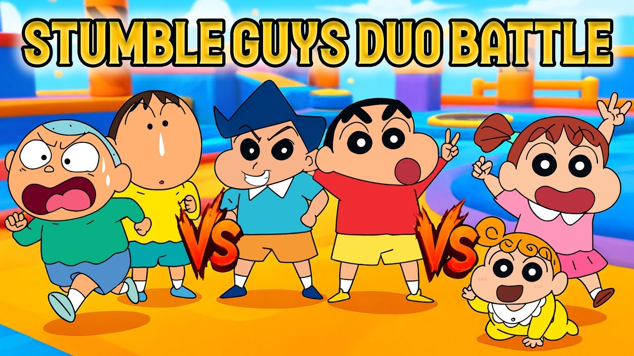 Shinchan & Kazama VS Masao & Bo VS Nene & Himawari In Stumble Guys Duo Battle 😂 | Who Will Win? 😱