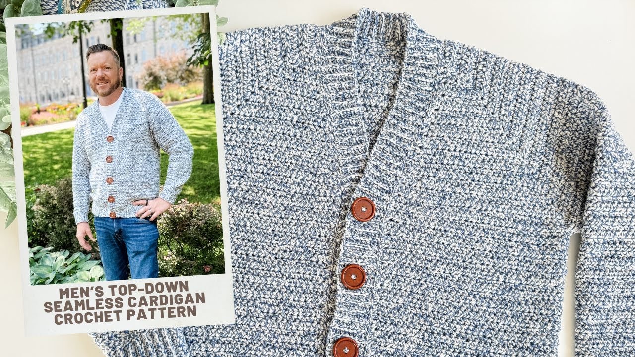 Easy Top Down Men's Cobblestone Crochet Cardigan