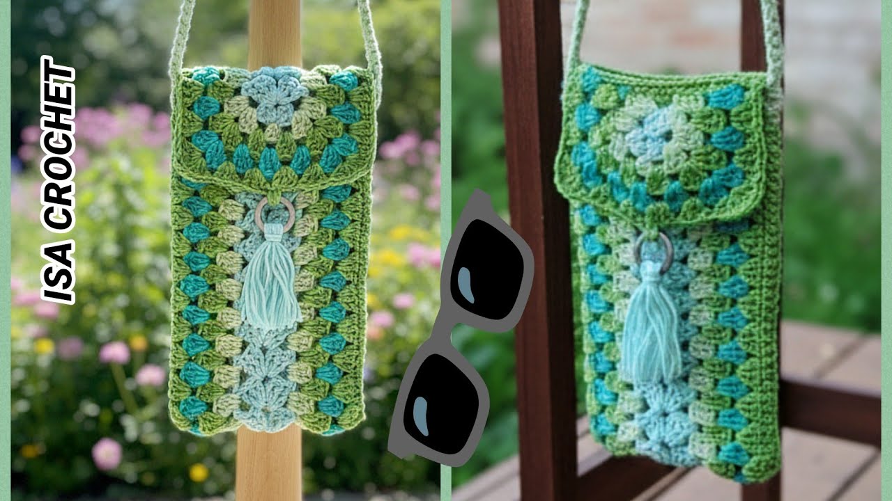 Tuto pochette téléphone étui à lunettes avec restes de coton et laine au crochet @isacrochet