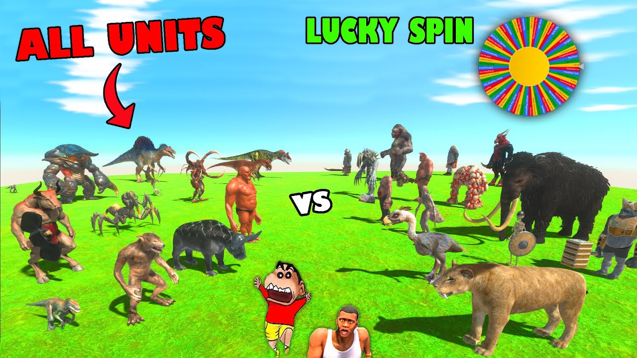 ALL UNITS LUCKY SPIN SHINCHAN vs CHOP vs AMAAN-T in Animal Revolt Battle Simulator