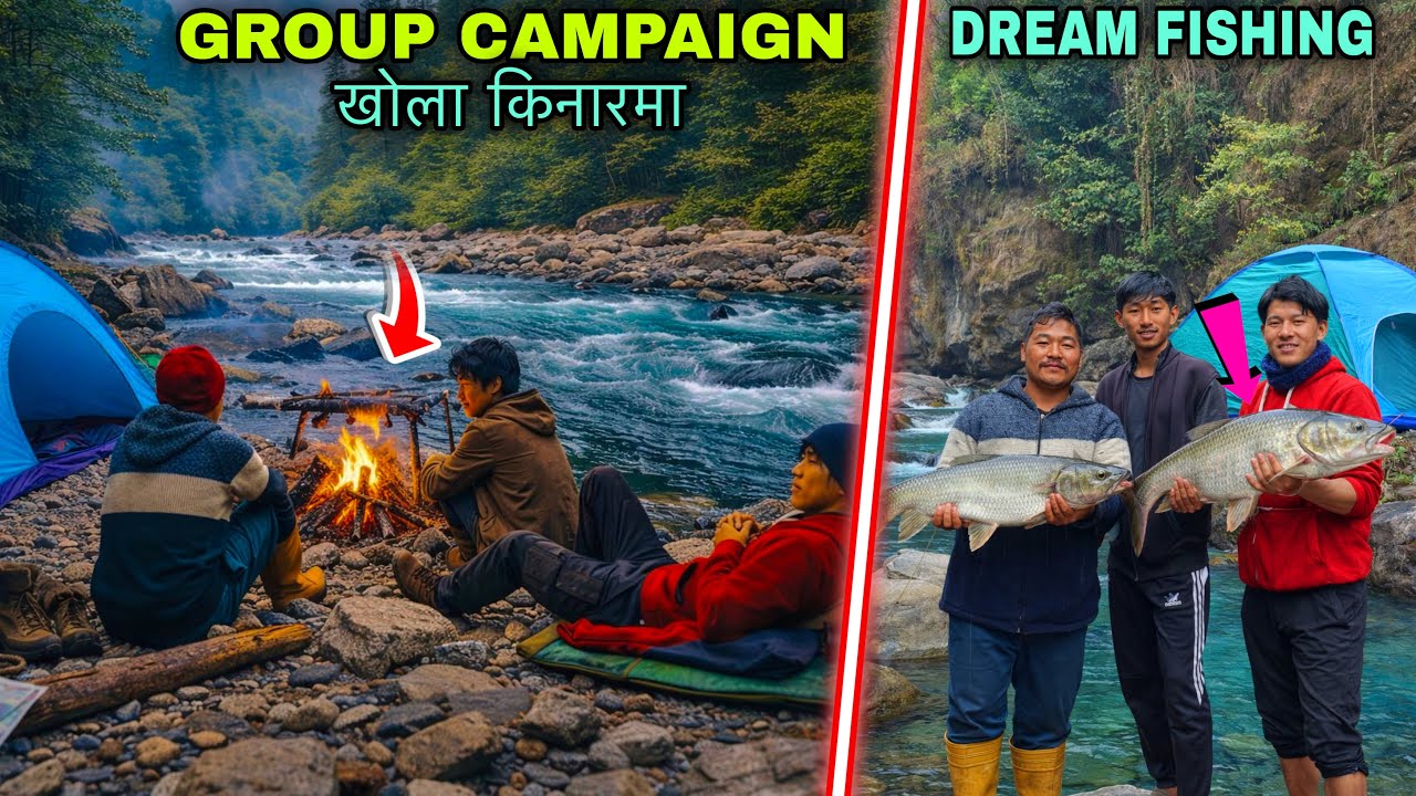 Group Camping and Fishing in Mountain River !  Fishing in Nepal ! Camping in Mountain River 