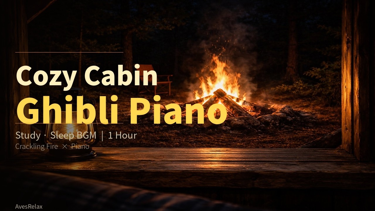 🔥 Cozy Japanese Cabin｜Crackling Fire & Ghibli-Style Piano｜1 Hour Study BGM