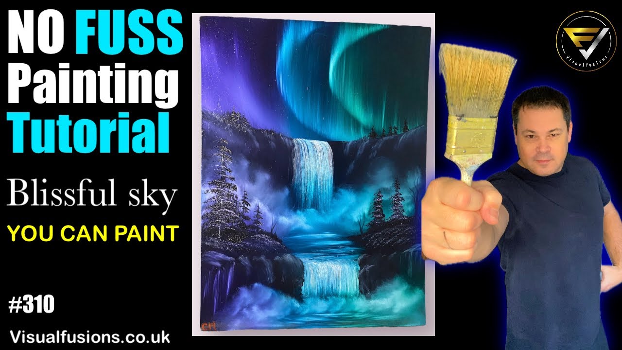 How YOU Can Paint EASY & EFFECTIVE Aurora Northern Lights Waterfall Oil Painting tutorial Art Asmr