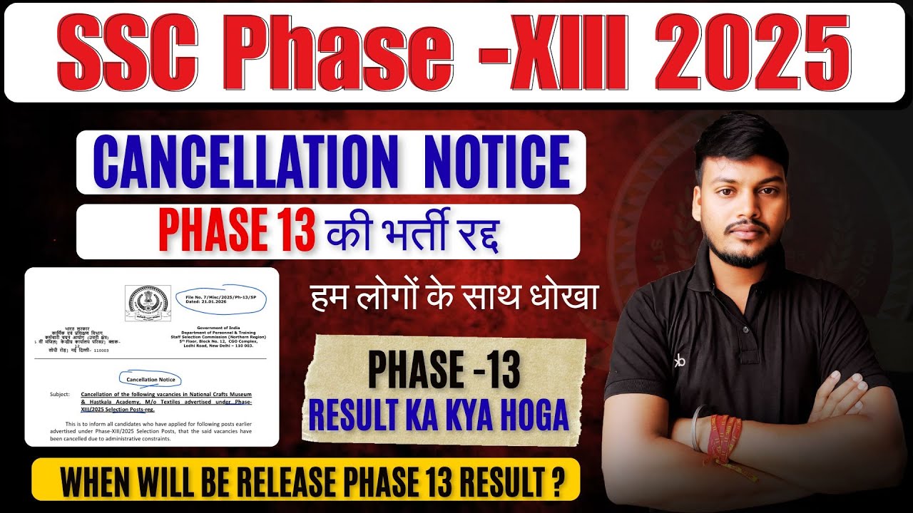 SSC Selection Post Phase 13 Cancellation Notice 2026 // phase 13 result date 2026