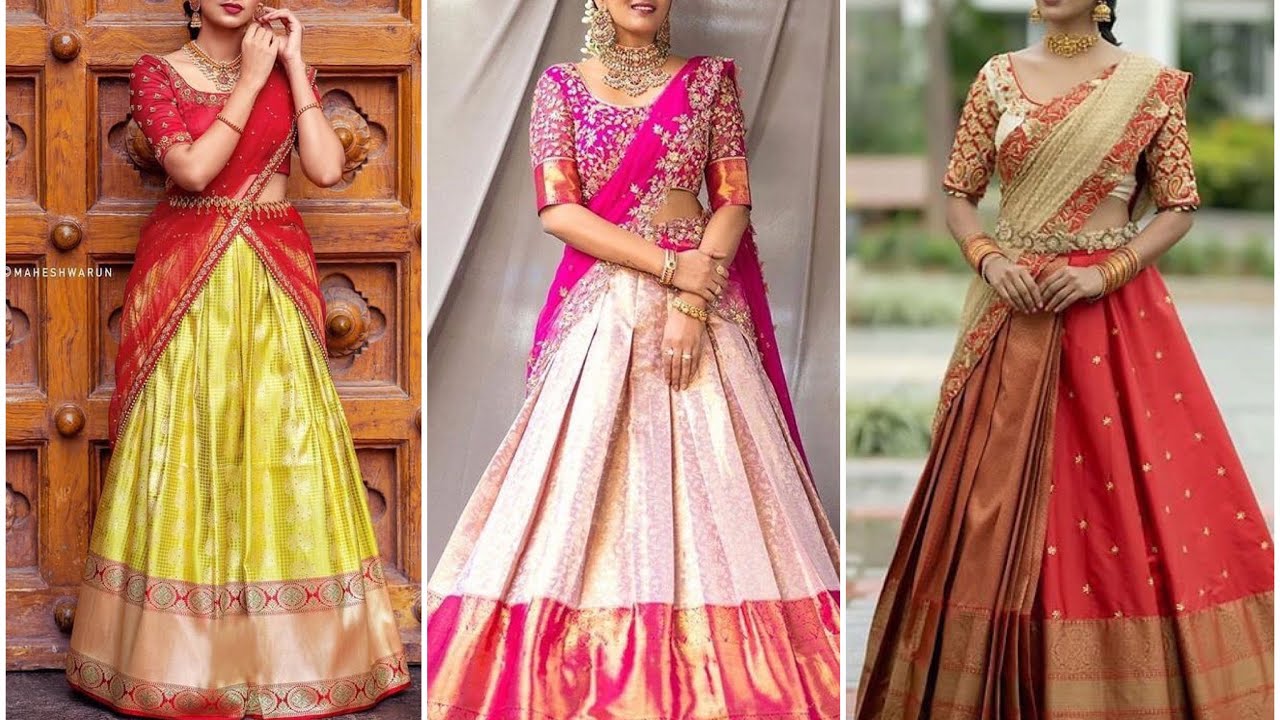 Latest Pattu Half Saree Designs | Latest Silk Saree Langavoni Designs