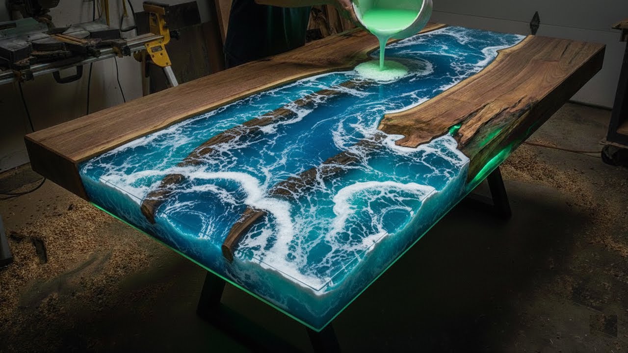 Let's Watch The Entire Process Of Making A River-shaped Table From Epoxy Resin And Decaying Wood
