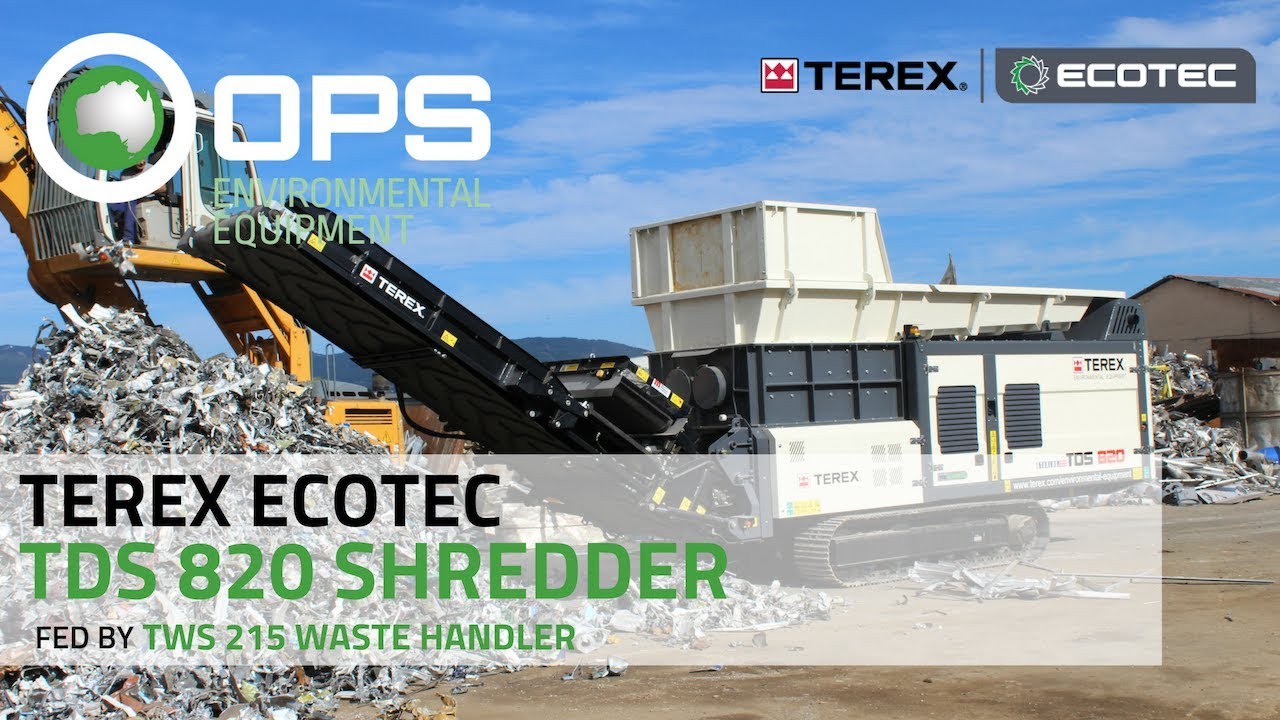 Terex Ecotec | TDS 820 Shredder fed by TWH 215 Waste Handler | OPS Environmental Equipment