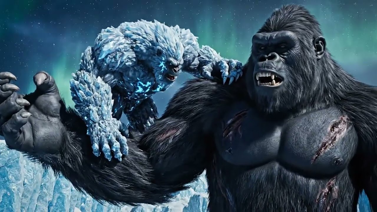epic king kong and gorilla fight in the ice frost battle