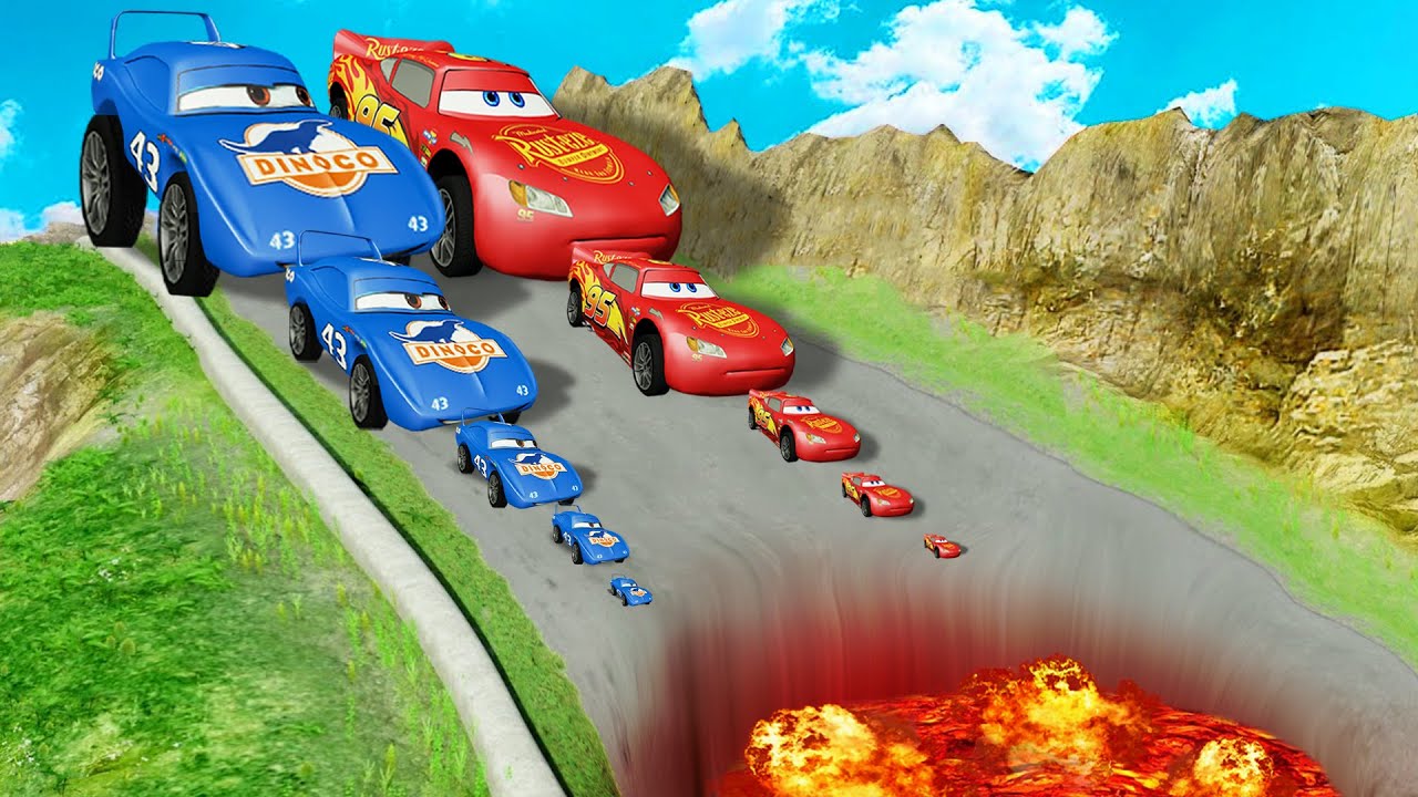 Epic Battle Big & Small Color Lightning McQueen Vs Pixar Cars With Big Wheel - BeamNG.drive