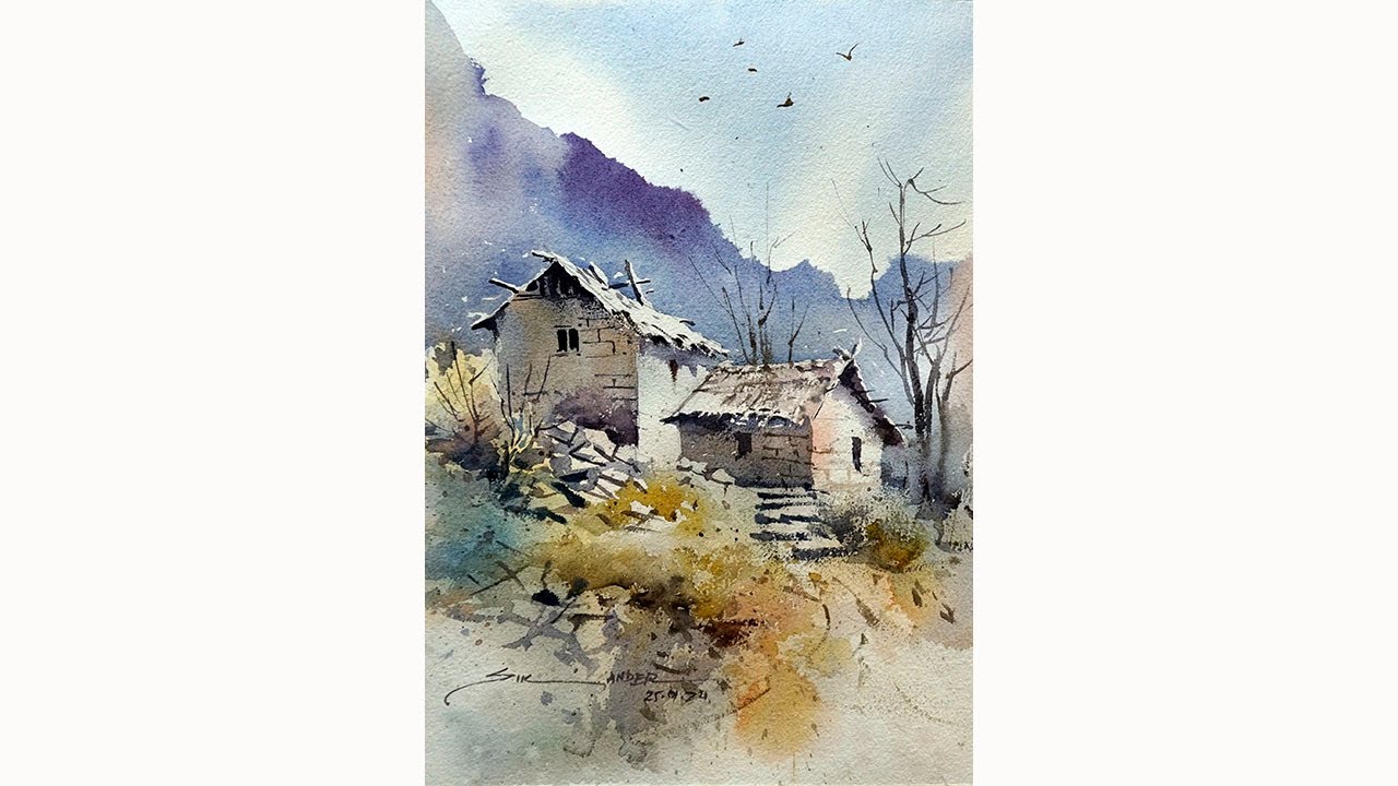 Watercolor landscape painting