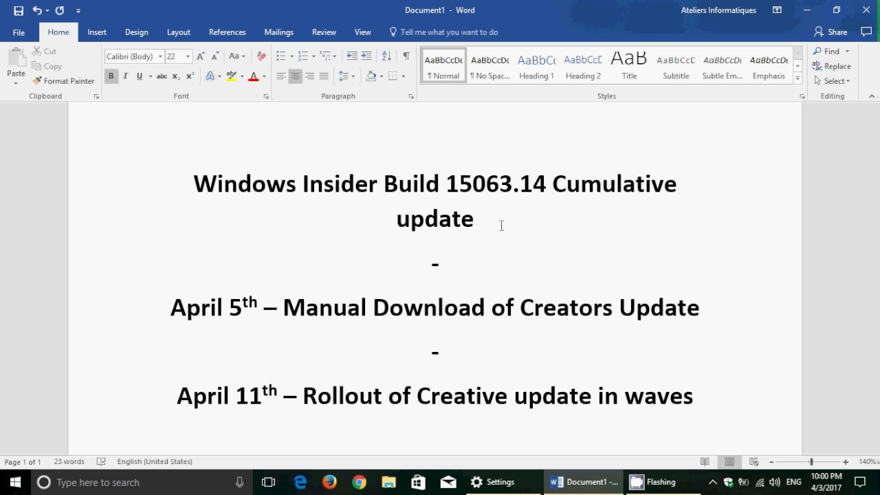Windows 10 Creators update dates to remember and cumulative bug fixes