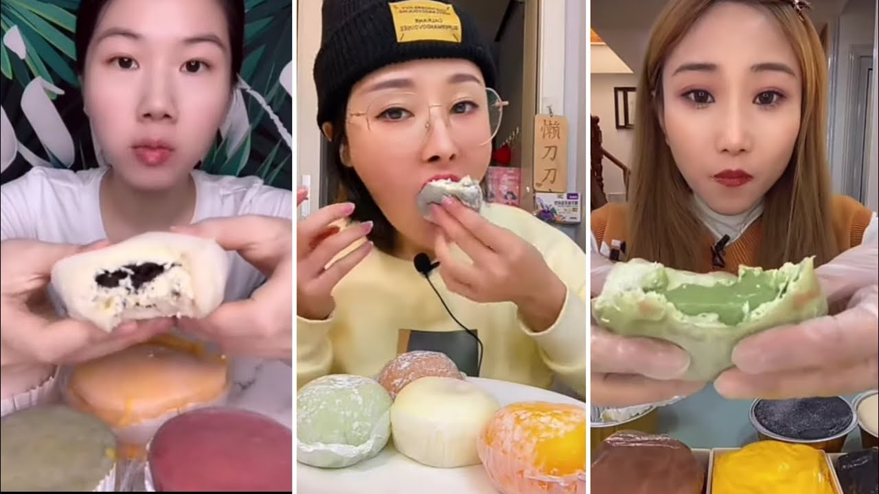 [ASMR] dessert mukbang matcha mochi, yellow custard mochi, rainbow mochi
