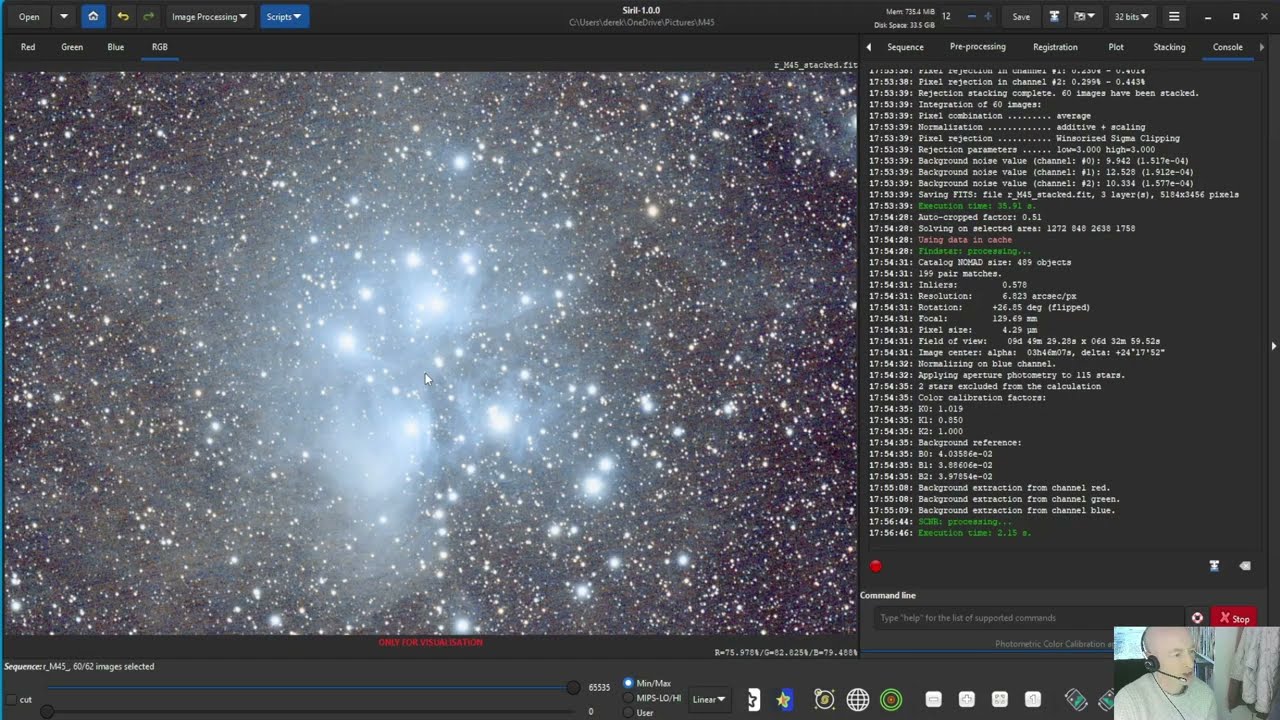 Basic astro image stacking and processing with Siril