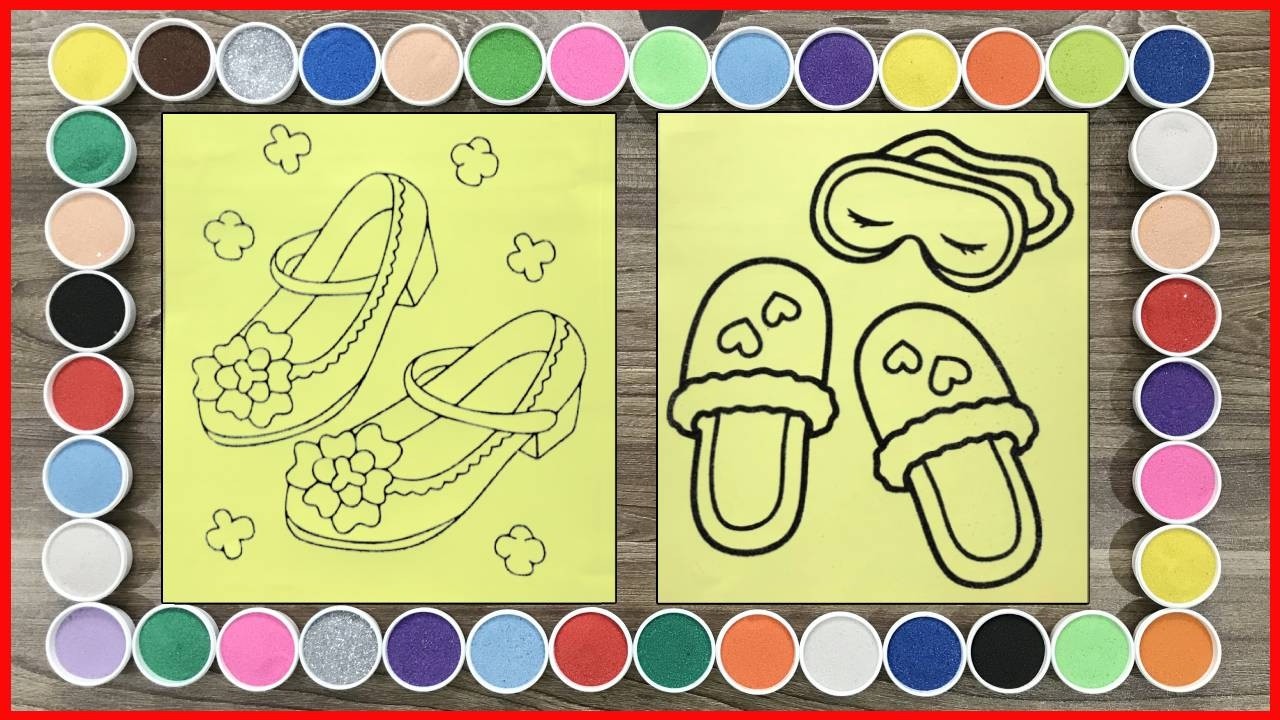 Sand painting beach sandals, scuba diving mask and princess shoes (Chim Xinh channel)