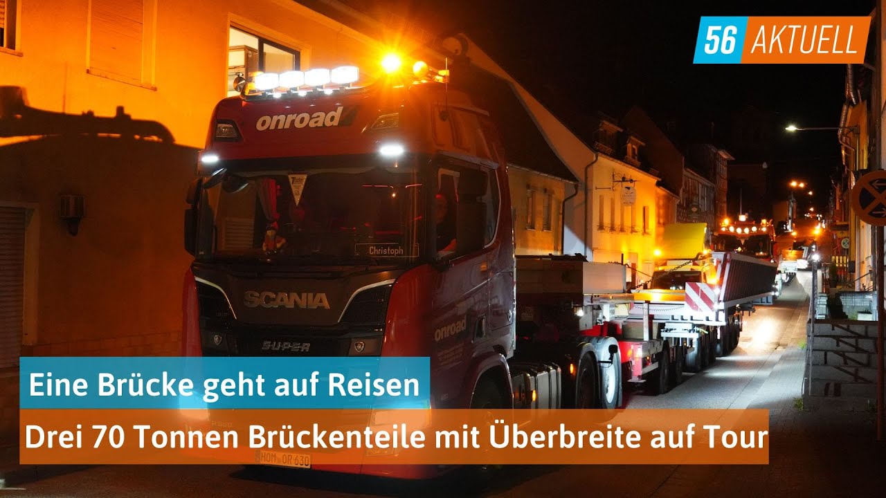 Eine Br&uuml;cke geht auf Reisen: drei 70 Tonnen Br&uuml;ckenteile mit &Uuml;berbreite auf Tour