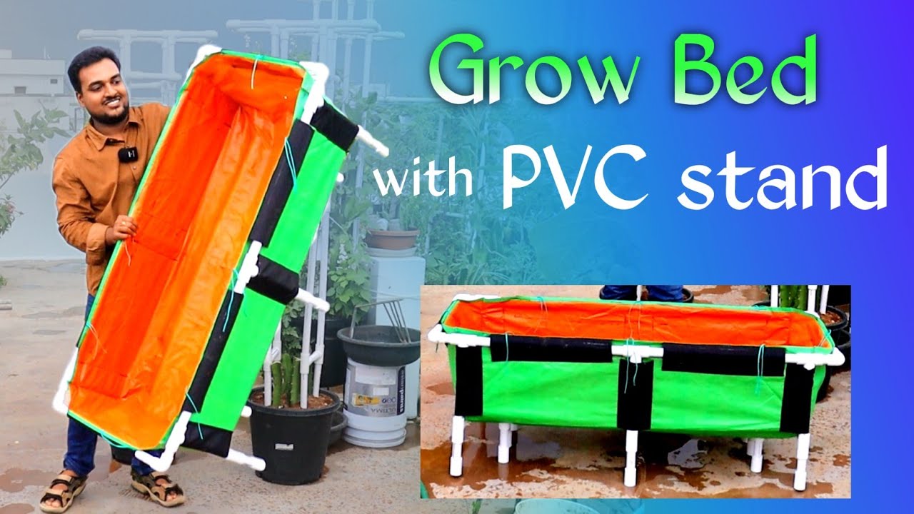 Grow Bed with UPVC support stand గ్రో బ్యాగ్ PVC పైపులతో #diy #gardening #pvc