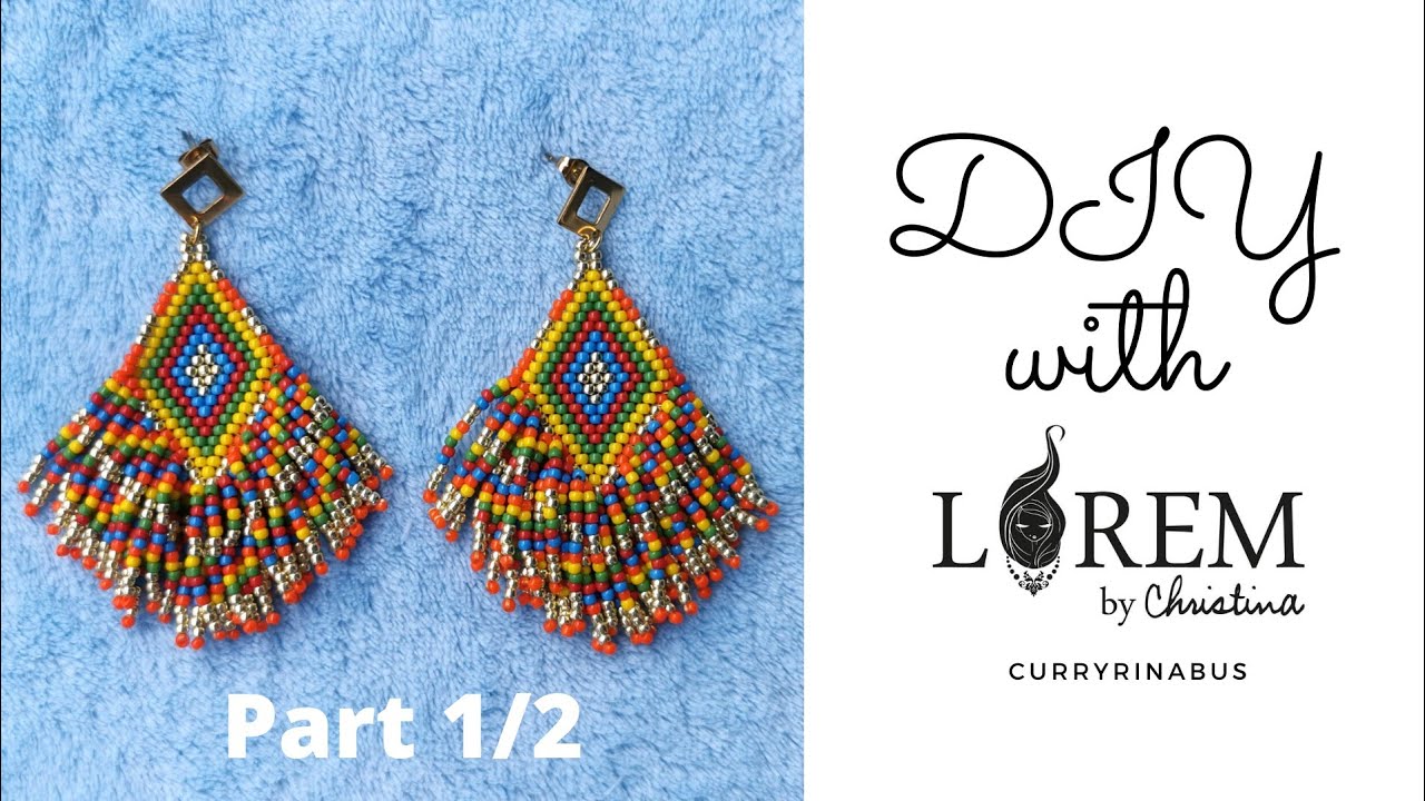 DIY Earrings | How To Brick Stitch Diamond Shape Beaded Earrings With Fringe 1/2