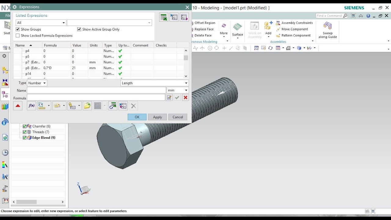 Expressions in UG Nx /Parametric modelling in UG NX  for beginners